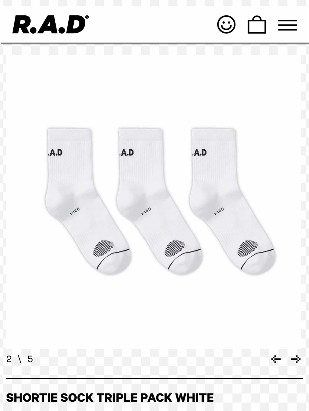 R.A.D Shortie Sock Triple Pack — White Cushioned Crew Socks